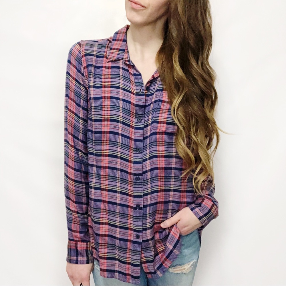 Lucky Brand Plaid Side Button Down Shirt